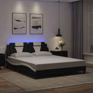 vidaXL Bedframe "Viana" met LED zonder matras kunstleer zwart en wit 160x200 cm