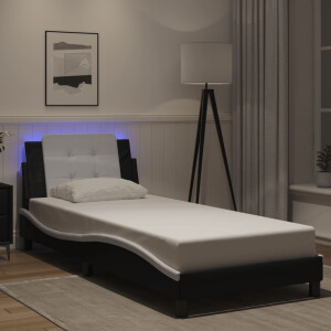 vidaXL Bedframe met LED zonder matras "Zadar" kunstleer zwart en wit 90x200 cm