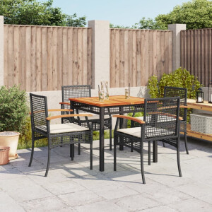 vidaXL 5-delige Tuinset met kussens poly rattan zwart
