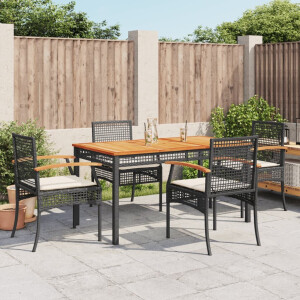 vidaXL 5-delige Tuinset met kussens poly rattan zwart