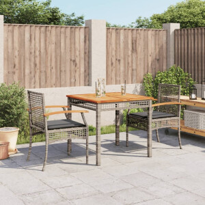 vidaXL 3-delige Tuinset met kussens poly rattan grijs