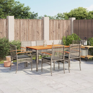 vidaXL 7-delige Tuinset met kussens poly rattan grijs