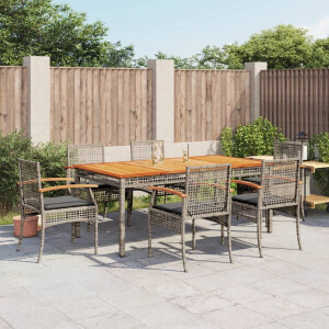 vidaXL 7-delige Tuinset met kussens poly rattan grijs