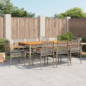 vidaXL 9-delige Tuinset met kussens poly rattan grijs