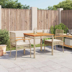vidaXL 3-delige Tuinset met kussens poly rattan beige