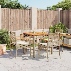 vidaXL 5-delige Tuinset met kussens poly rattan beige
