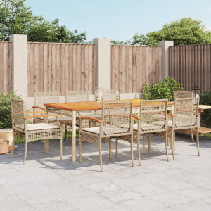 vidaXL 9-delige Tuinset met kussens poly rattan beige