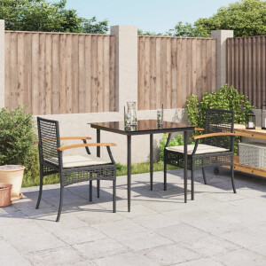 vidaXL 3-delige Tuinset met kussens poly rattan zwart