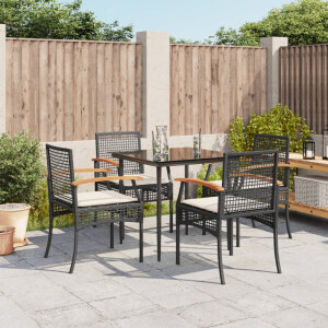 vidaXL 5-delige Tuinset met kussens poly rattan zwart