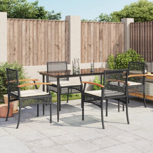 vidaXL 5-delige Tuinset met kussens poly rattan zwart