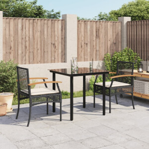 vidaXL 3-delige Tuinset met kussens poly rattan zwart