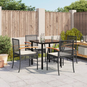 vidaXL 5-delige Tuinset met kussens poly rattan zwart