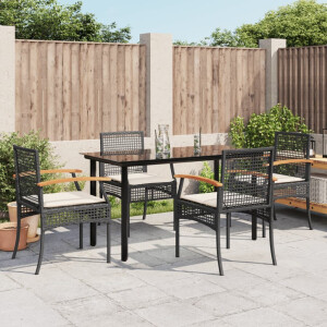 vidaXL 5-delige Tuinset met kussens poly rattan zwart