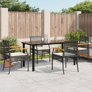 vidaXL 5-delige Tuinset met kussens poly rattan zwart