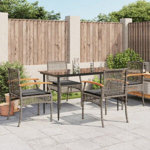 vidaXL 5-delige Tuinset met kussens poly rattan grijs