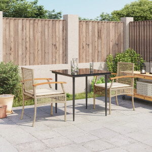vidaXL 3-delige Tuinset met kussens poly rattan beige