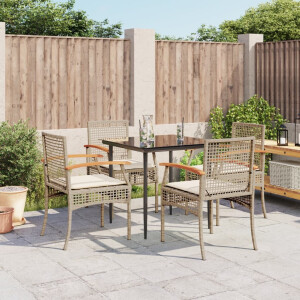 vidaXL 5-delige Tuinset met kussens poly rattan beige