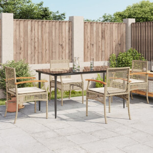 vidaXL 5-delige Tuinset met kussens poly rattan beige