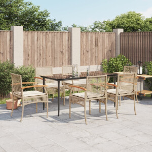 vidaXL 7-delige Tuinset met kussens poly rattan beige