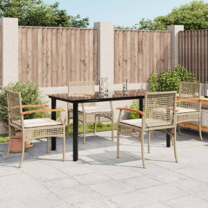 vidaXL 5-delige Tuinset met kussens poly rattan beige