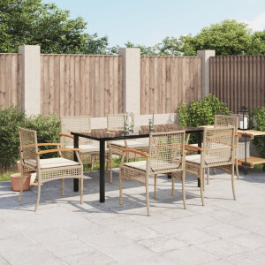 vidaXL 7-delige Tuinset met kussens poly rattan beige