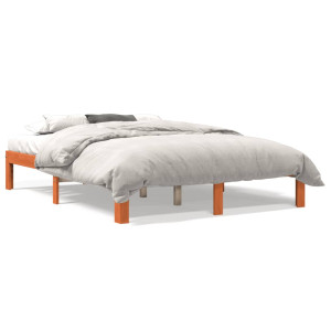 vidaXL Bedframe zonder matras massief grenenhout wasbruin 135x190 cm