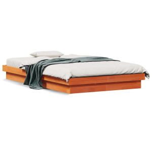 vidaXL Bedframe met LED massief grenenhout wasbruin 135x190 cm