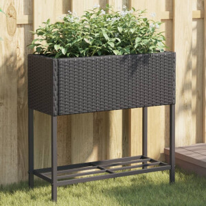 vidaXL Plantenbakken met schap 2 st 70x28x70 poly rattan zwart