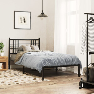 vidaXL Bedframe met hoofdbord metaal zwart 90x190 cm