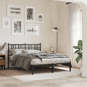 vidaXL Bedframe met hoofdbord metaal zwart 135x190 cm