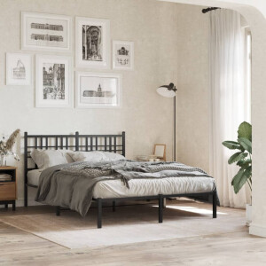 vidaXL Bedframe met hoofdbord metaal zwart 140x190 cm