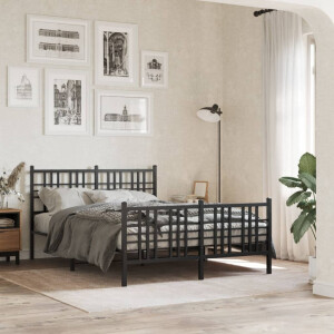 vidaXL Bedframe met hoofd- en voeteneinde metaal zwart 137x190 cm