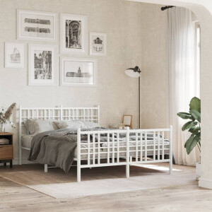 vidaXL Bedframe met hoofd- en voeteneinde metaal wit 140x190 cm
