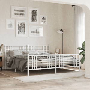 vidaXL Bedframe met hoofd- en voeteneinde metaal wit 183x213 cm