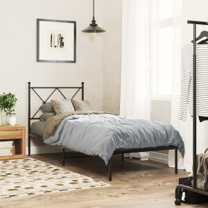 vidaXL Bedframe met hoofdbord metaal zwart 75x190 cm