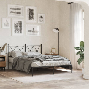 vidaXL Bedframe met hoofdbord metaal zwart 135x190 cm