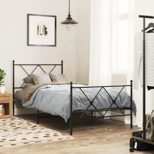 vidaXL Bedframe met hoofd- en voeteneinde metaal zwart 90x190 cm