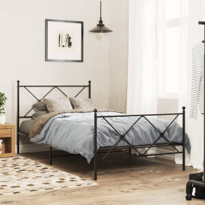 vidaXL Bedframe met hoofd- en voeteneinde metaal zwart 100x190 cm