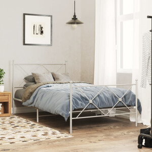 vidaXL Bedframe met hoofd- en voeteneinde metaal wit 107x203 cm
