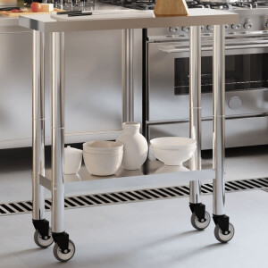 vidaXL Keukenwerktafel met wielen 82,5x30x85 cm roestvrij staal
