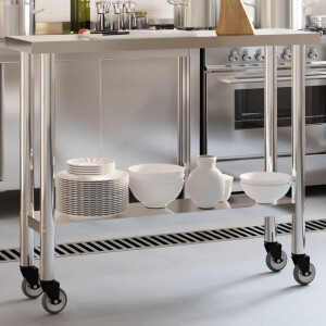 vidaXL Keukenwerktafel met wielen 110x30x85 cm roestvrij staal