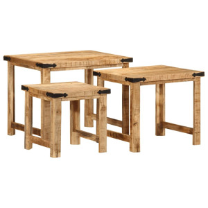 vidaXL Bijzettafeltjesset 3 st massief ruw mangohout