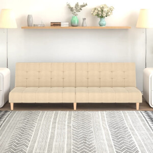 vidaXL Slaapbank 2-zits stof crèmekleurig