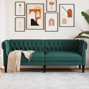 vidaXL Driezitsbank Chesterfield-stijl stof donkergroen