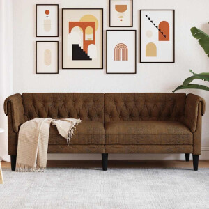 vidaXL Driezitsbank Chesterfield-stijl stof bruin