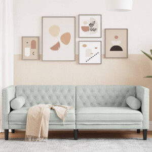 vidaXL Driezitsbank Chesterfield-stijl met bolsters fluweel lichtgrijs