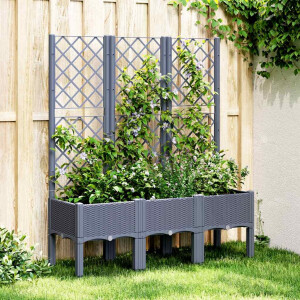 vidaXL Plantenbak met latwerk 120x40x142 cm polypropeen blauwgrijs