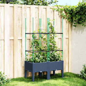 vidaXL Plantenbak met latwerk 80x40x142,5 cm polypropeen blauwgrijs