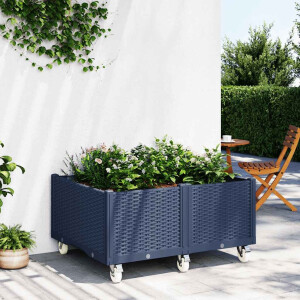 vidaXL Plantenbak met wielen 100x80x54 cm polypropeen blauwgrijs