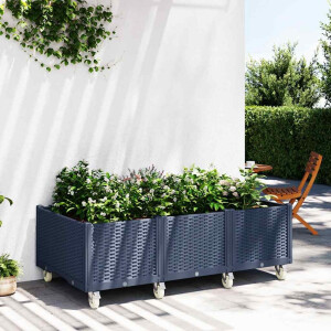 vidaXL Plantenbak met wielen 150x80x54 cm polypropeen blauwgrijs